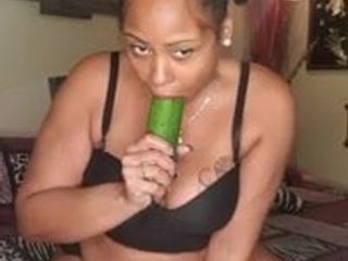 ebony thick milf sucks cucumber
