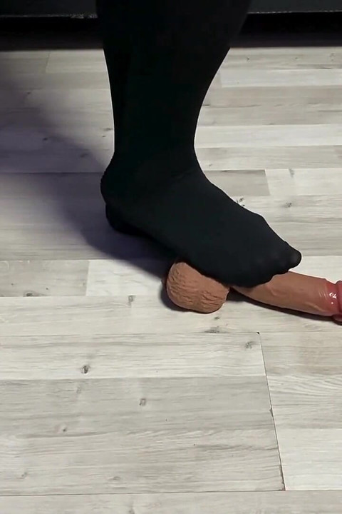 Sexy Dominatrix in Nylon Pantyhose Is Trampling Your Cock