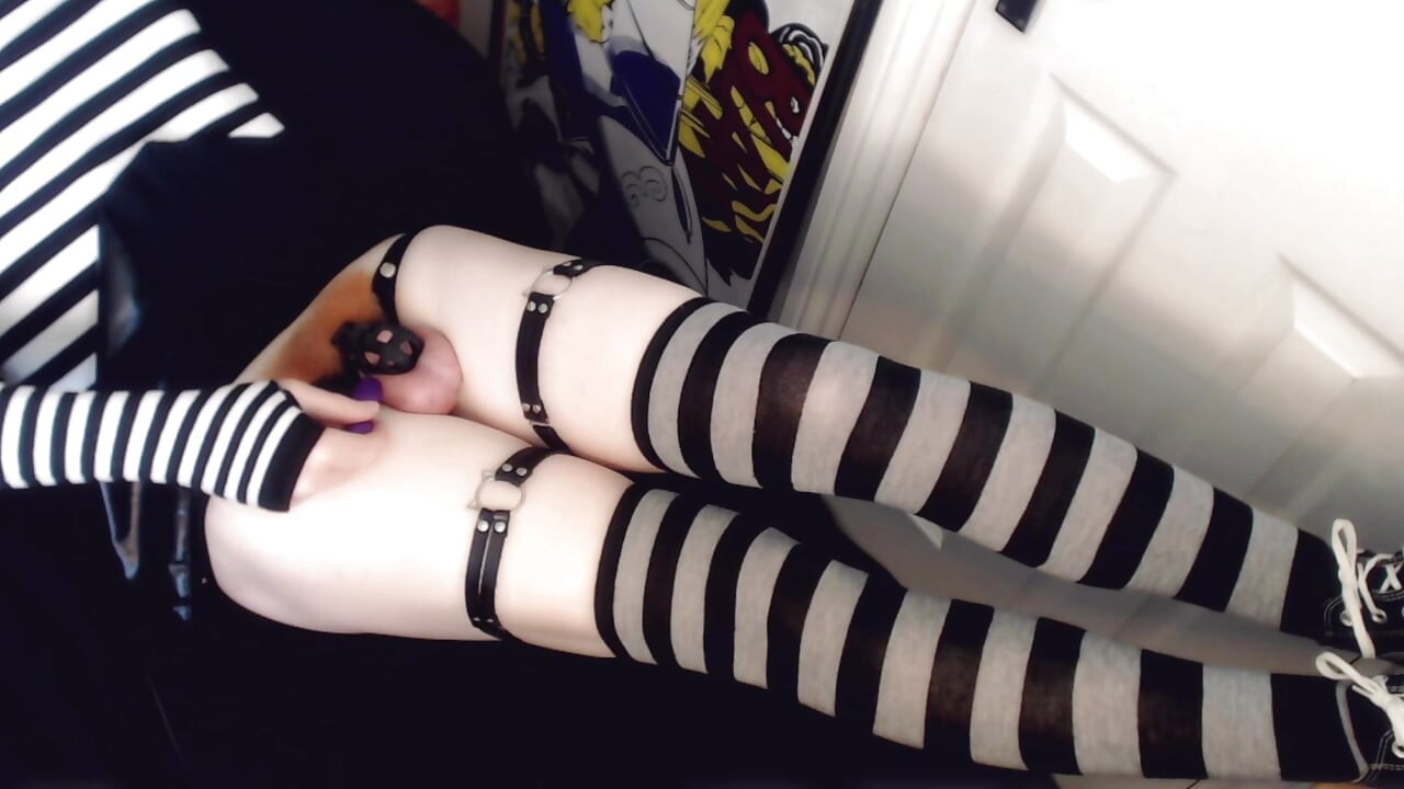 Femboy reveals whats under his tiny black skirt