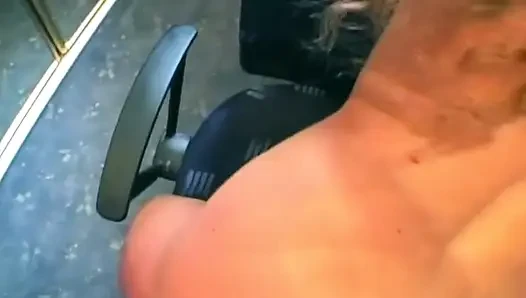 Curly Brunette Rides Hard on Office Chair