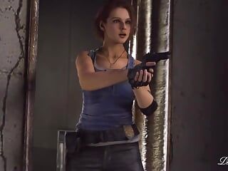 Futa Excella teste sa grosse bite avec Jill Valentine, Resident Evil Futanari