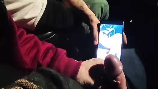 Almost caught! He jerks off in traffic in front of me, I love watching. Big cumshot!  Part 2