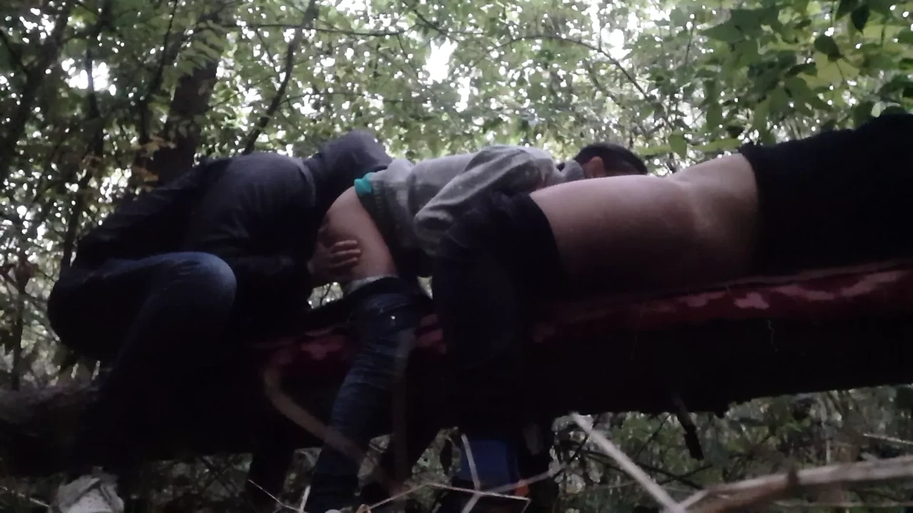 Risky sex in the dark forest of three horny lesbians
