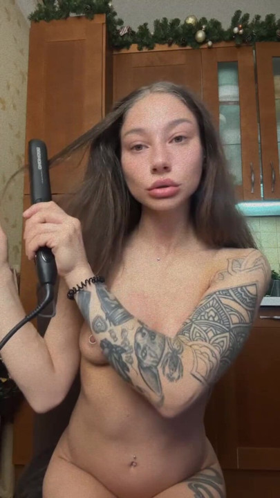 naked bitch preens in front of the mirror and stepfather spies on her