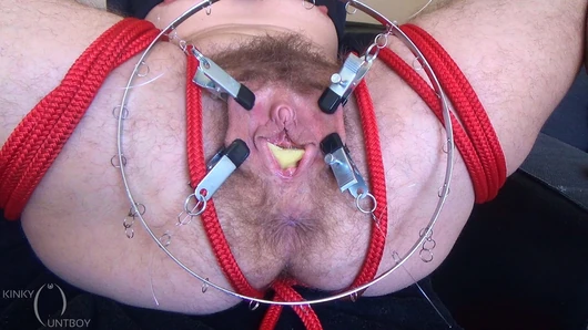 Hairy Pussy Torture in Dreamcatcher - big clamped cunt stretching and gaping in pussy spreader