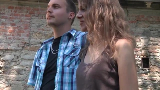 Pussy fucking big dick sucking threesome in the garden