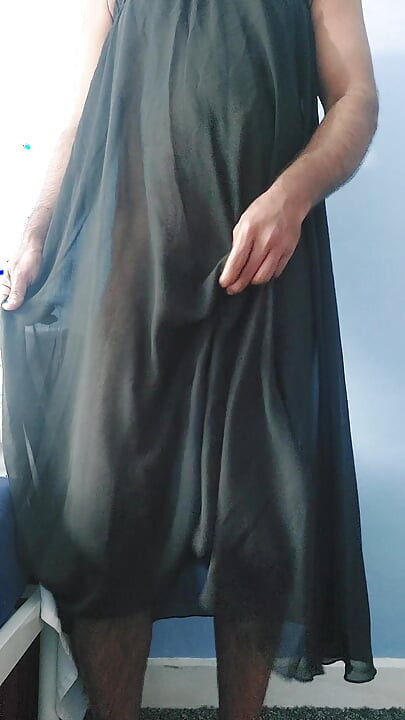 I'm masterbating and cum wearing a Silk Seethrough black skirt