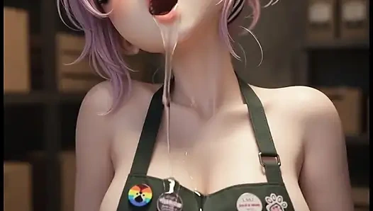 Heiße sexy kleine barista wartet auf ihren kunden, masturbiert