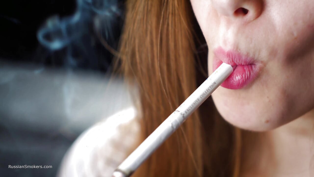 Soft Russian Beauty Smoking Cigarette Calm Moments