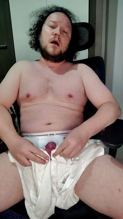 Vintage Fruit of the Loom white briefs show off, jerk off and cum