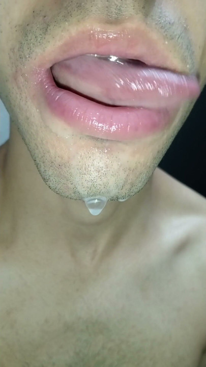 Cum in my mouth, play with your cum, and swallow it, close-up, naughty gay, tongue, sloopy | Clip 1