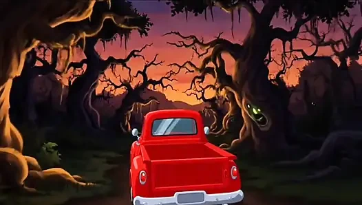 Studentin genießt sex in einem camp. Cartoon-horror-parodie