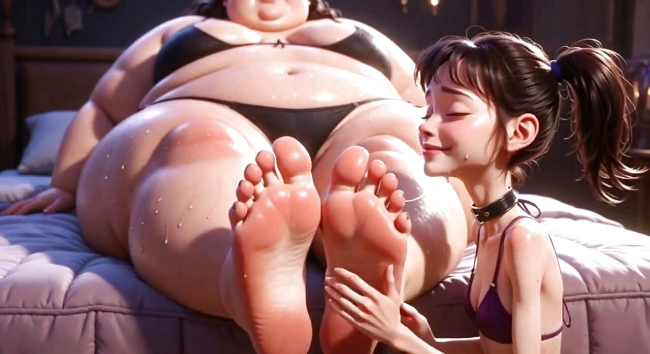 Extremely Skinny Girls Licking Obese Women's Feet