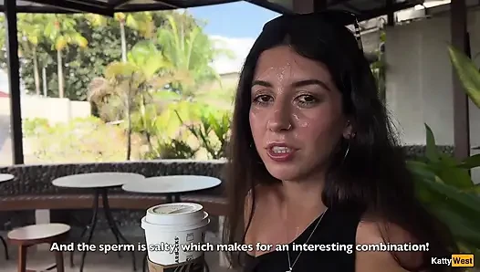 Crazy Cumwalk in Starbucks - Blowjob in Public Toilet, Drinking Coffee with Sperm