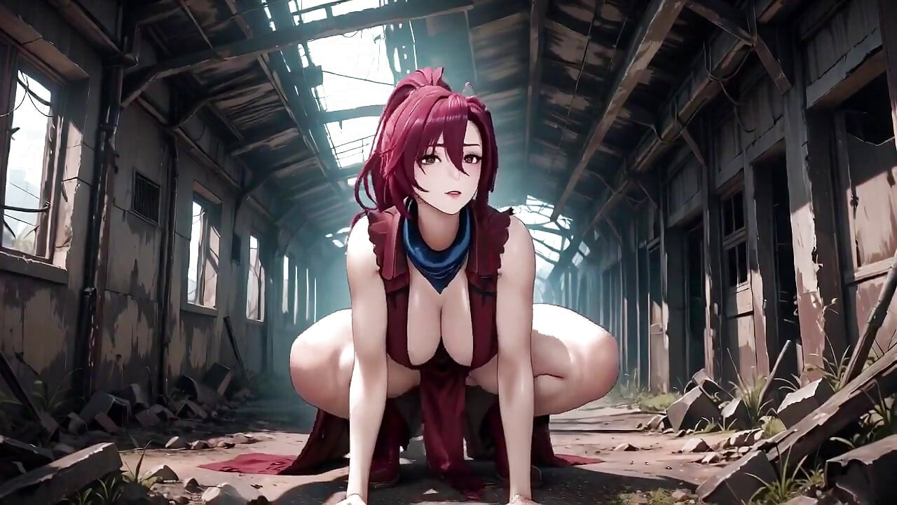 Forbidden Contrast Between Ruins and Bedroom, Bare-chested Laziness, Finger Teasing Lips-who Breaks First?