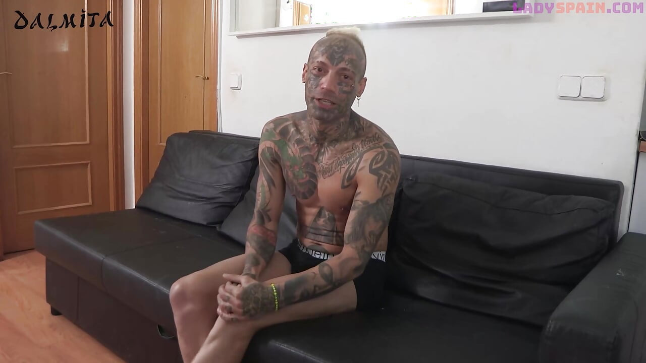 Threesome of Blonde Girl with Natural Tits Fucks a Tattooed Guy with a Voyeuristic Transsexual with a Cock and Big Tits