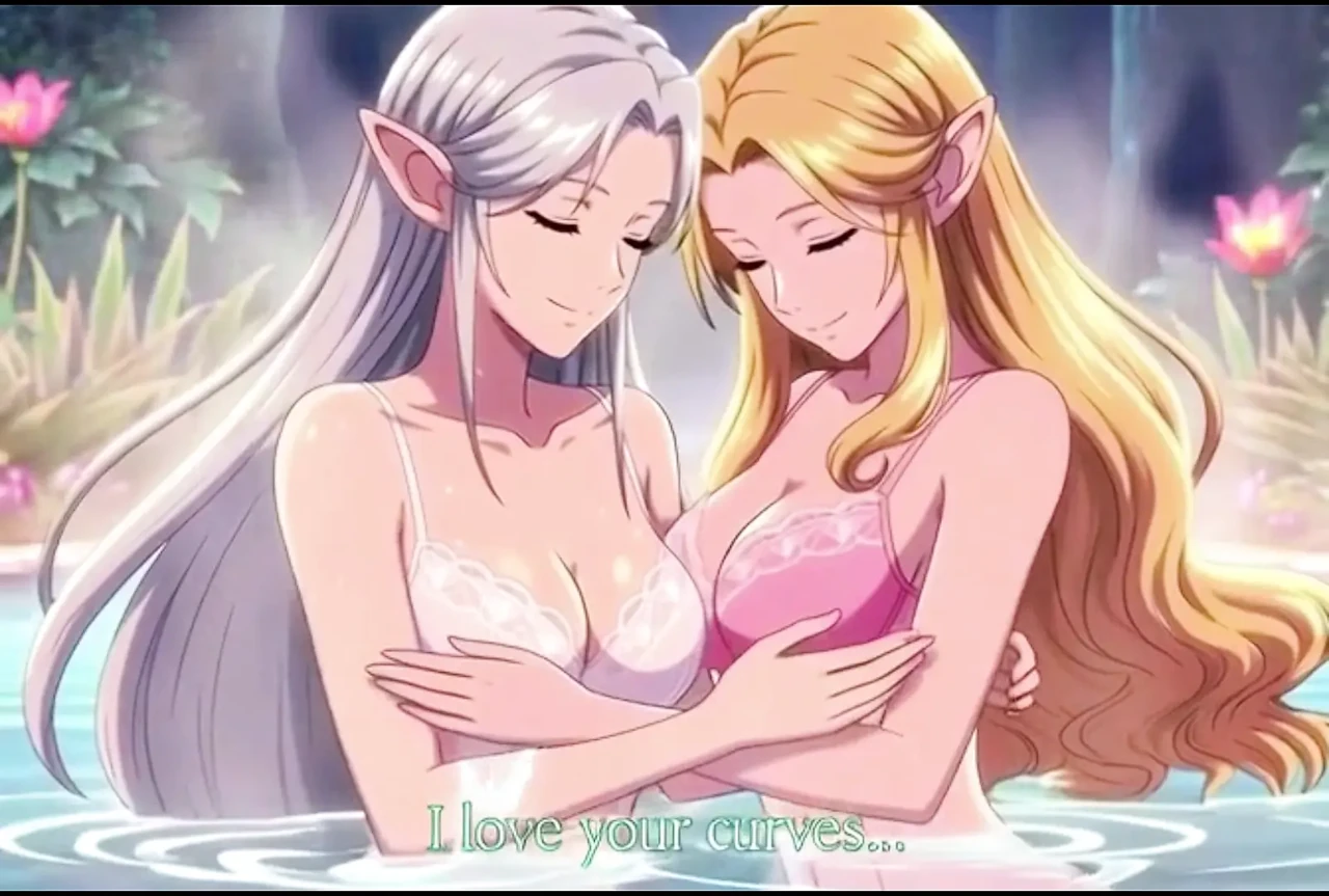 Two beautiful lesbian elves share an intimate night in a magical hot springs