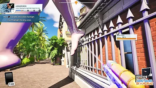 Gameplay raksasa waifu wash simulator bagian 1 - pekerjaan pembersihan pertama untuk vellory