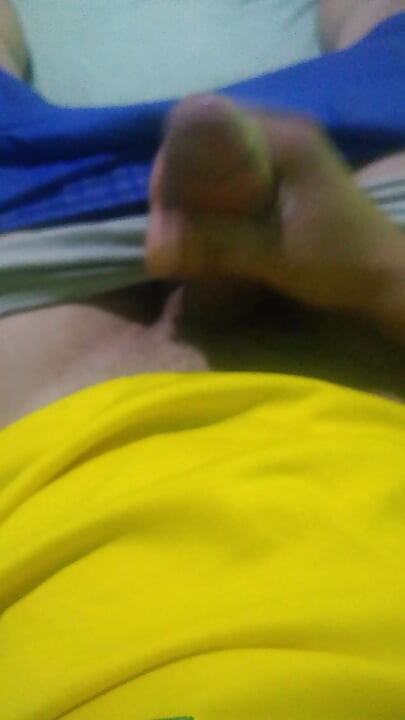 Pov young Brazilian guy masturbating big thick dick wearing the Brazilian national team uniform
