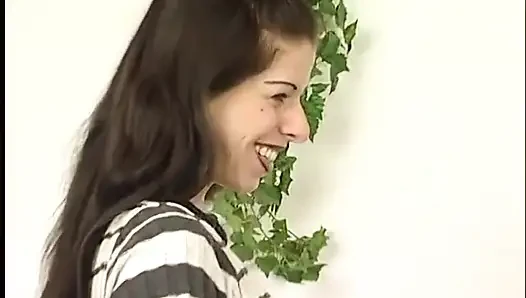 Brunette teen is showing her body at the casting