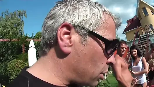 Pool party full of sucking, threesome fuck and group fuck