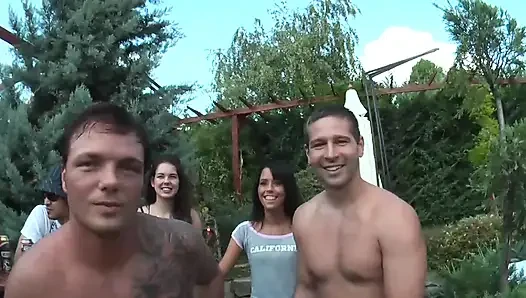 Pool party full of sucking, threesome fuck and group fuck