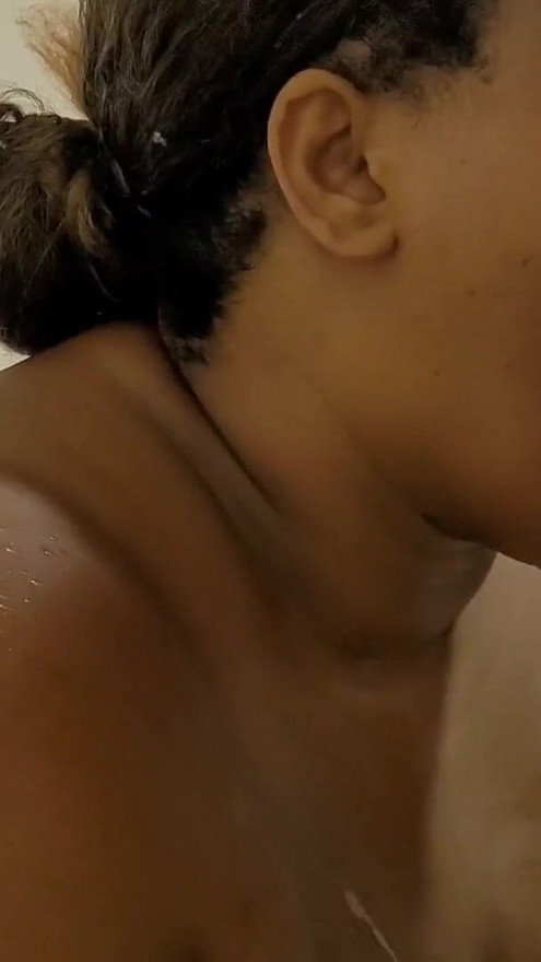 Naughty stepmom takes a shower with her stepson and gets a lot of cum on her face | Clip 2