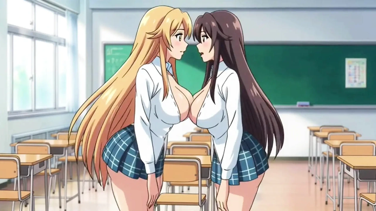 Two Girls in Uniforms. Hot Kiss