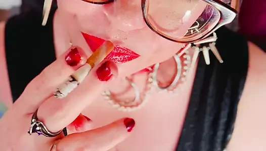 Goth Girl In Glasses Smokes A Cigarette For You - Tina Snua Smoking A Cig With Dangles OMI OME Drifting Snap Inhales