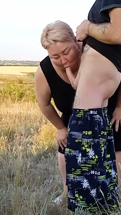 fat woman holds my dick while I pee after jerking off sucks cock | Clip 1