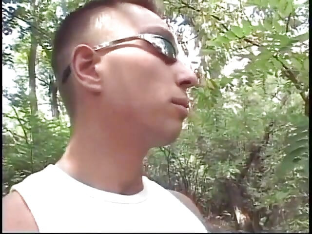Bottom boy gets on his knees and deep throats a hard cock then fucks outdoor
