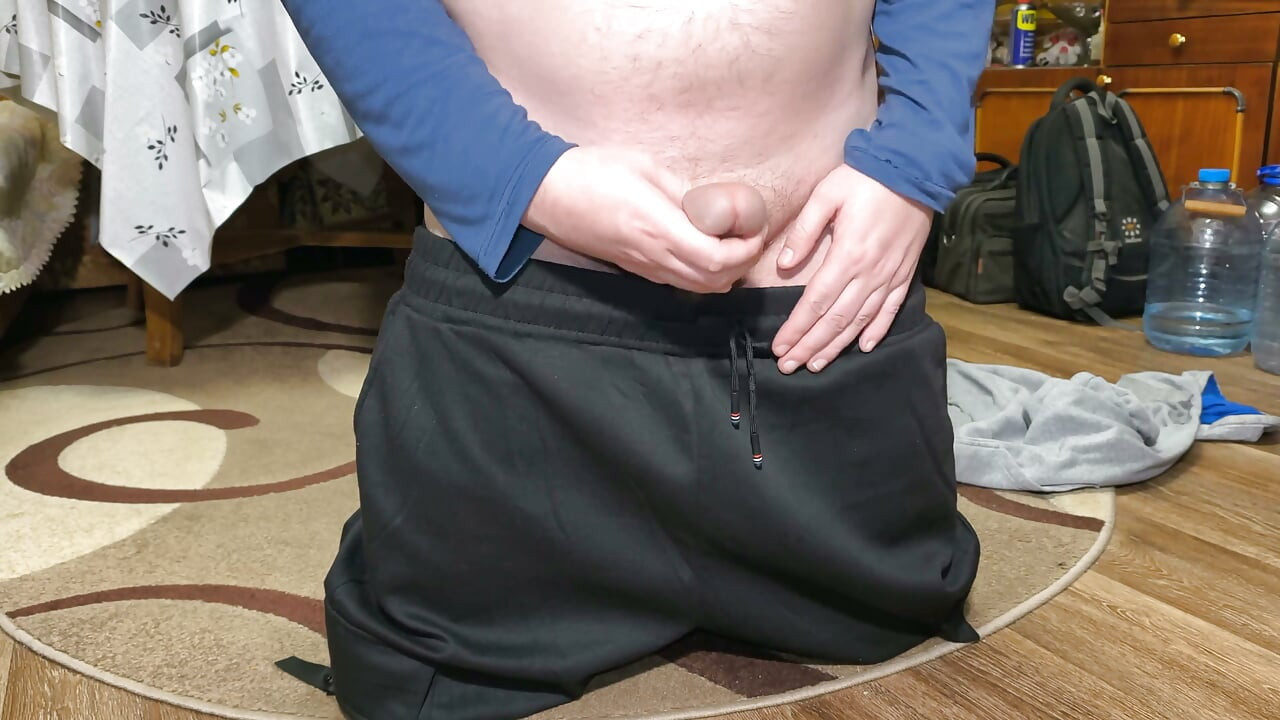 Intense Kneeling Handjob Clothes Thrown Everywhere