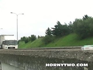 Amateur Couple fucking aside road and all watch the brunette