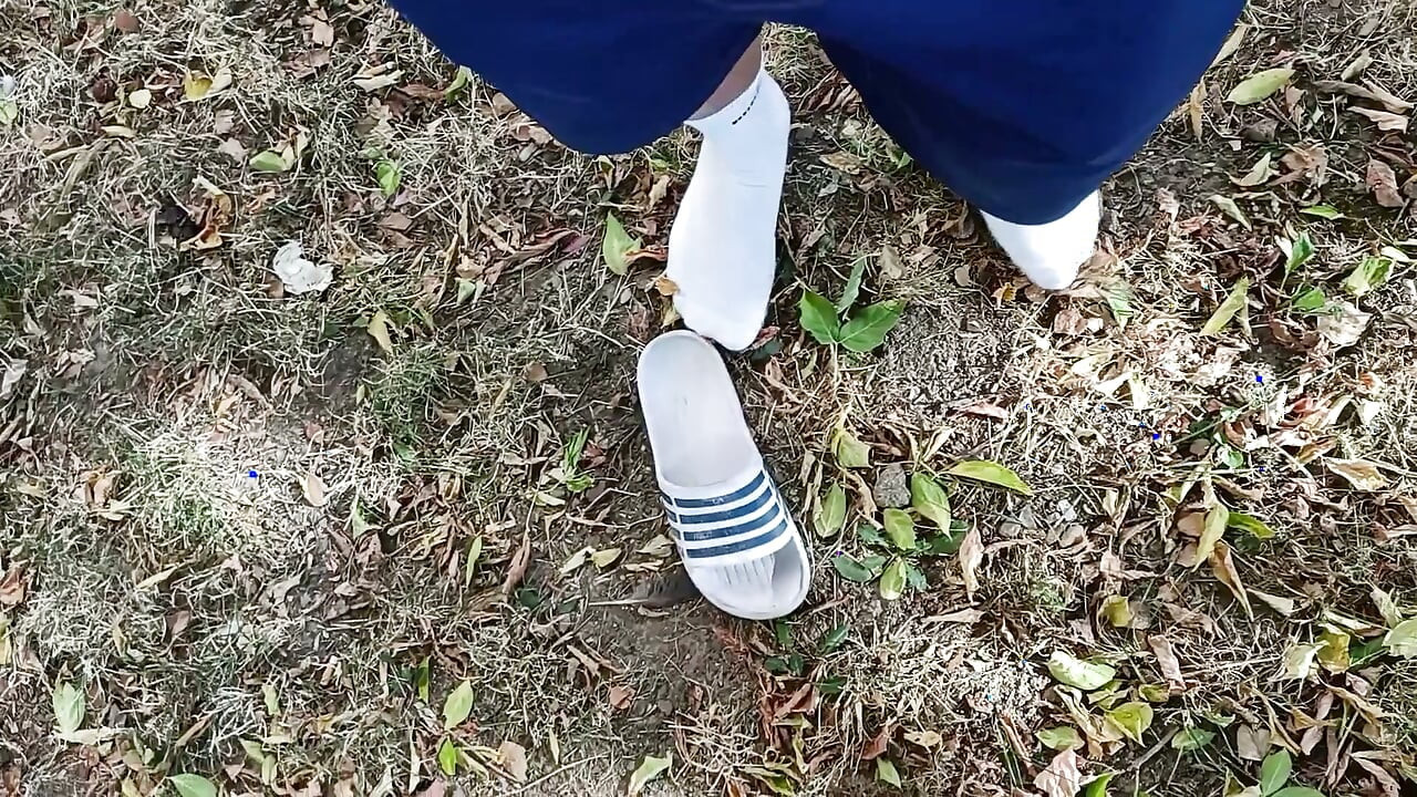 Making Socks Dirty in Slides - Used Socks and Slides and Uncut Soft Cock