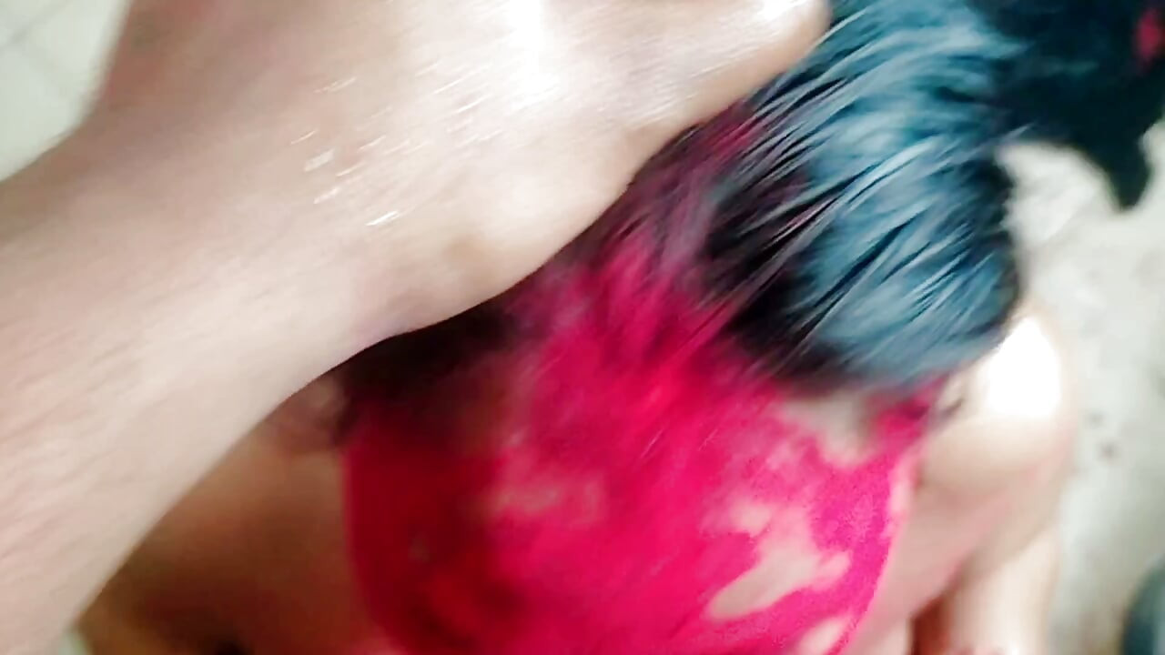Holi Special: Stepdad Fucks Horny Stepdaughter in Bathroom with Red Gulal All Over Her Big Tits