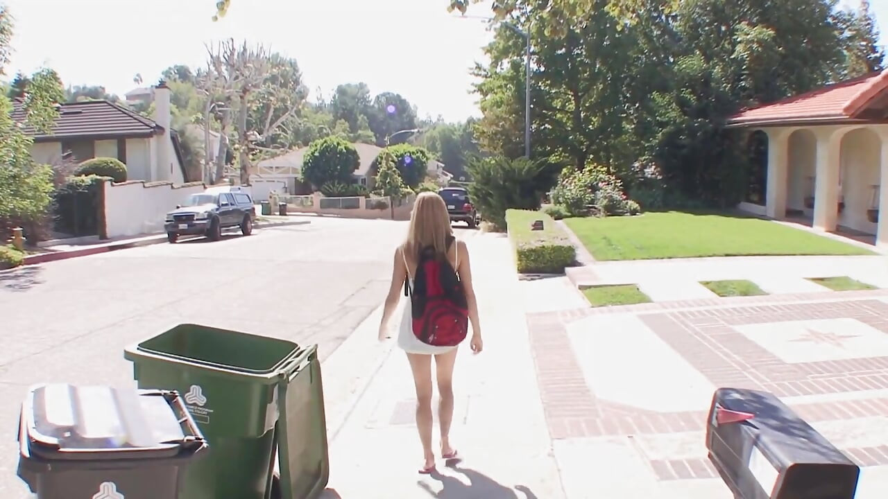 Blonde teen sucks neighbor's cock
