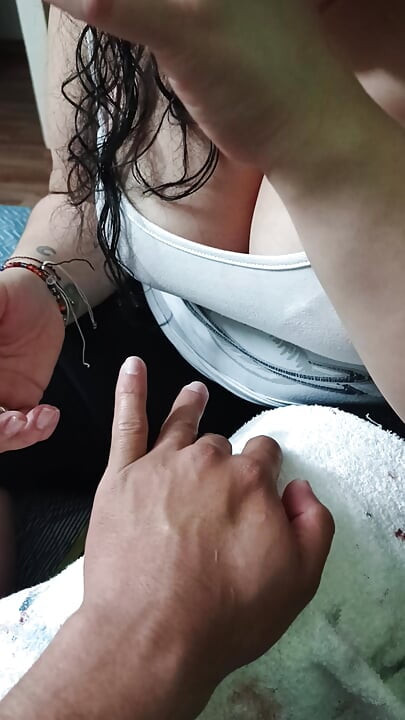 I can't resist touching the manicurist's tits