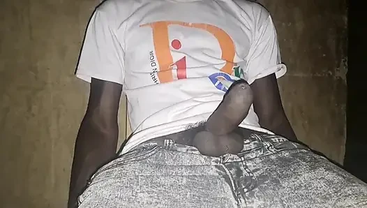 Black on white, the big black cock is jerked off