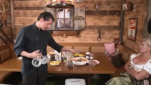 Busty Blonde in Leather Pants Gets Fucked in Alpine Hut