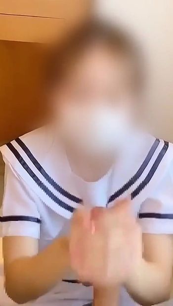 Cute 18 Years Old Asian Student Girl Gives Handjob to a Big Cock