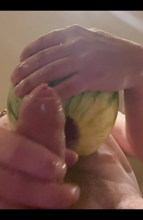 British guy fucks watermelon & cums