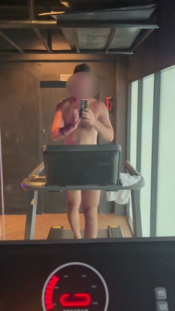 Working out naked on treadmill at the gym