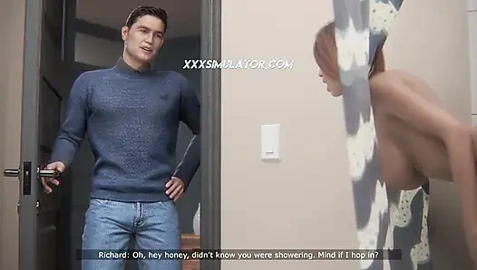 Stepson's Big Cock Fills Stepmom's Ass With Creampie in The Shower (Gameplay)