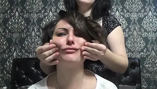 Nose fingering, face messing, silly faces, stockings on head, lips fetish! To Kate!