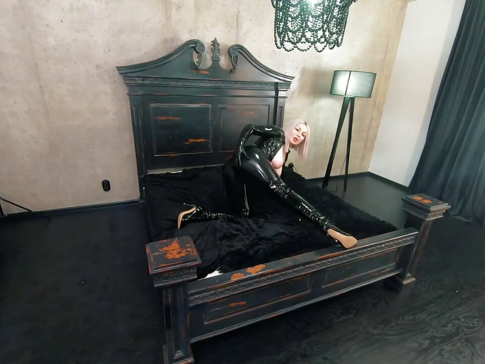 Rubber Black Latex Catsuit Backstage Video, Thigh High Boots and Shiny Fetish Clothes