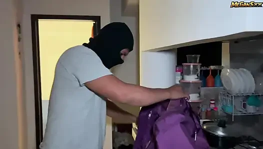 Beautiful big ass Latina is rebuked by a thief in her house.
