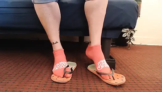 Karpuz kırmızı flipflops kırmızı ayak bileği çorapları