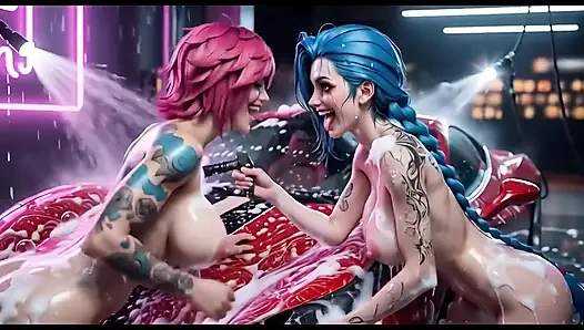 Jinx dan saya melihat mencuci Ferrari merah basah dan berbusa
