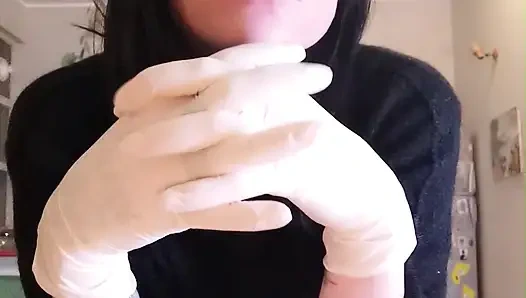 i'm hungry now eating salmon WHITE LATEX GLOVES GODDESSLOLLI