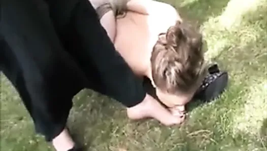 mistress play with lesbian feet slave outdoor